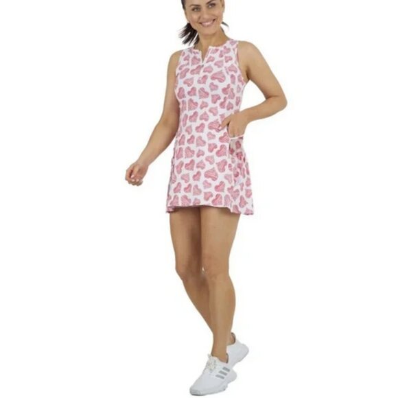 Ibkul Scribble Hearts Tennis Dress with Shorts Size M Red White NWT - Picture 1 of 16